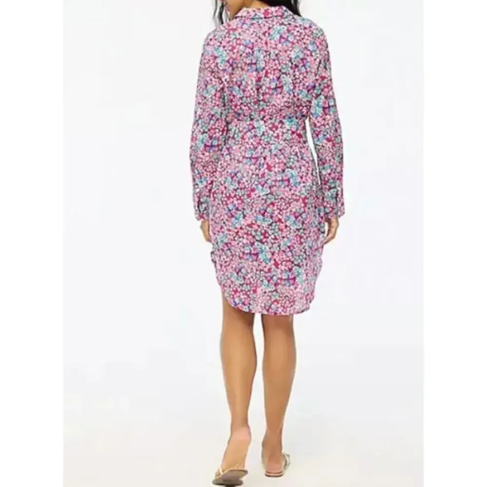 J.Crew Beach Shirtdress Floral Cotton Lightweight Long Sleeve Purple XXS NWT